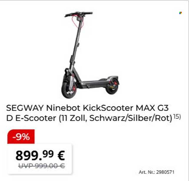 SEGWAY Ninebot KickScooter MAX G3 D E-Scooter (11 Zoll, Schwarz/Silber/Rot)