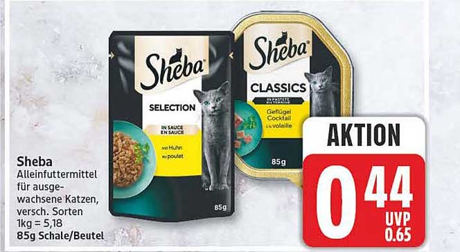 Sheba Alleinfuttermittel für ausgewachsene Katzen, versch. Sorten 1kg = 5,18 85g Schale/Beutel