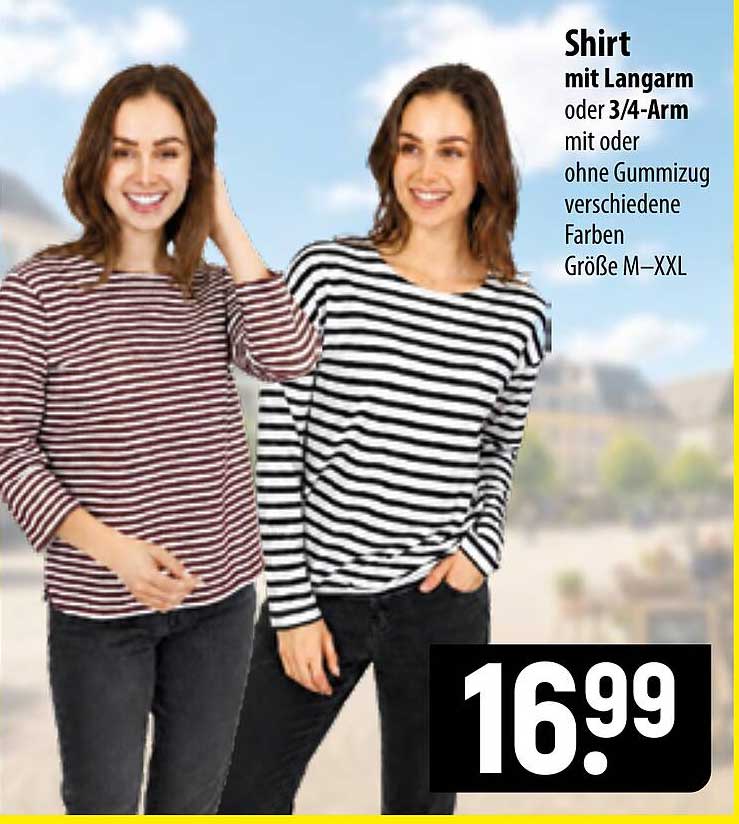 Shirt mit Langarm oder 3/4-Arm mit oder ohne Gummizug verschiedene Farben Größe M–XXL