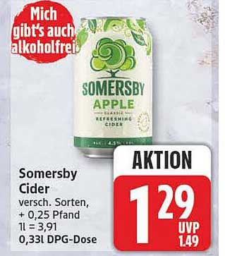Somersby Cider versch. Sorten, + 0,25 Pfand 1 l = 3,91 0,33 l DPG-Dose