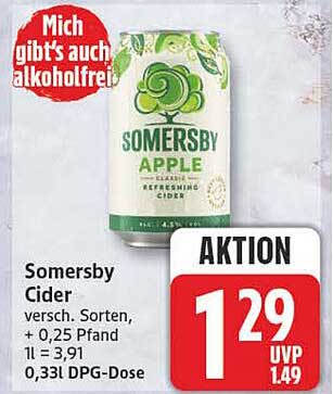 Somersby Cider versch. Sorten, + 0,25 Pfand 1 l = 3,91 0,33l DPG-Dose