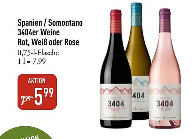 Spanien / Somontano 3404er Weine Rot, Weiß oder Rose 0,75-l-Flasche 1 l = 7.99