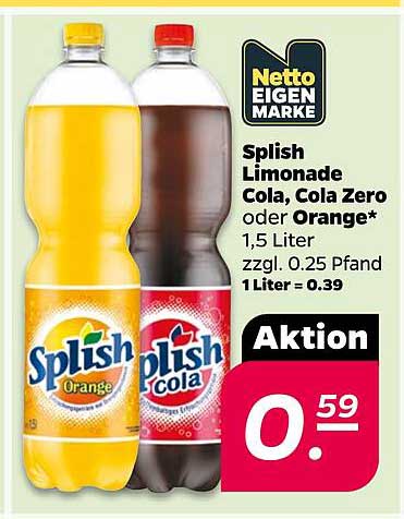 Splish Limonade Cola, Cola Zero oder Orange*