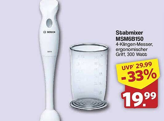 Stabmixer MSM6B150 4-Klingen-Messer, ergonomischer Griff, 300 Watt