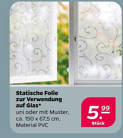 Statische Folie zur Verwendung auf Glas* uni oder mit Muster, ca. 150 x 67,5 cm, Material PVC
