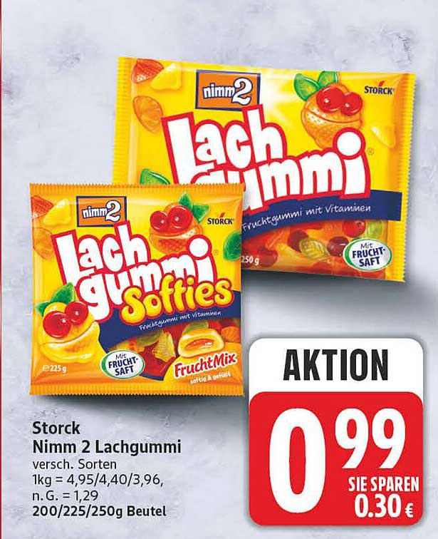 Storck Nimm 2 Lachgummi versch. Sorten 1kg = 4,95/4,40/3,96, n. G. = 1,29 200/225/250g Beutel