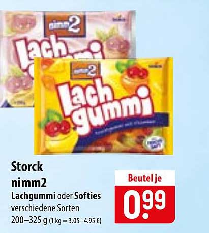 Storck nimm2 Lachgummi oder Softies verschiedene Sorten 200–325 g (1 kg = 3.05–4.95 €)