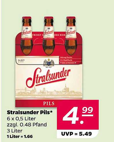 Stralsunder Pils* 6 x 0,5 Liter zzgl. 0.48 Pfand 3 Liter 1Liter = 1.66