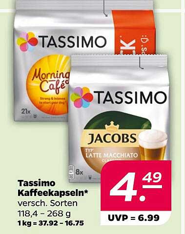 Tassimo Kaffeekapseln* versch. Sorten 118,4 – 268 g 1 kg = 37.92 – 16.75