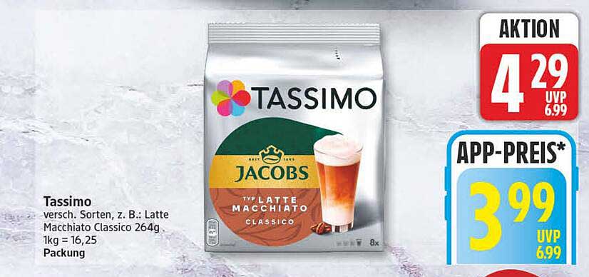Tassimo versch. Sorten, z. B.: Latte Macchiato Classico 264g. 1kg = 16,25