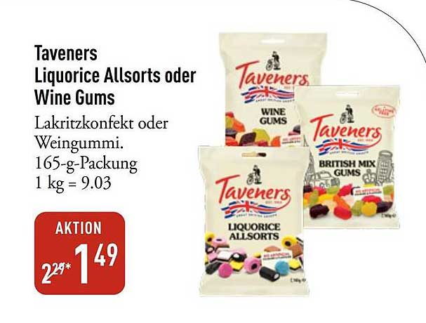 Taveners Liquorice Allsorts oder Wine Gums