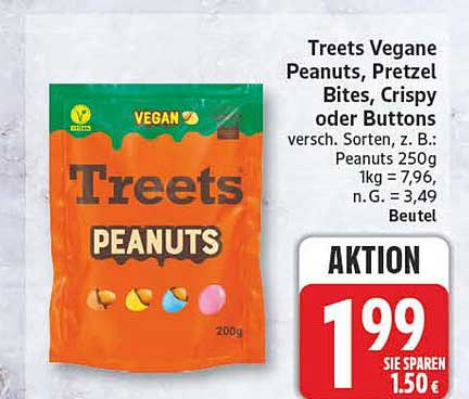 Treets Vegane Peanuts, Pretzel Bites, Crispy oder Buttons
