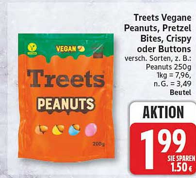 Treets Vegane Peanuts, Pretzel Bites, Crispy oder Buttons
