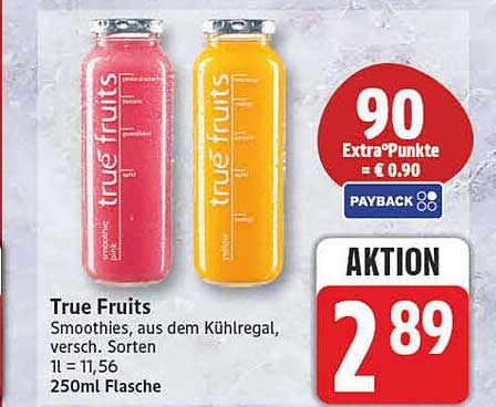 True Fruits Smoothies, aus dem Kühlregal, versch. Sorten 1 l = 11,56 250ml Flasche