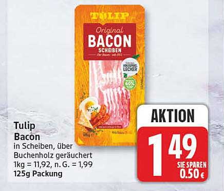 Tulip Bacon in Scheiben über Buchenholz geräuchert 125g Packung