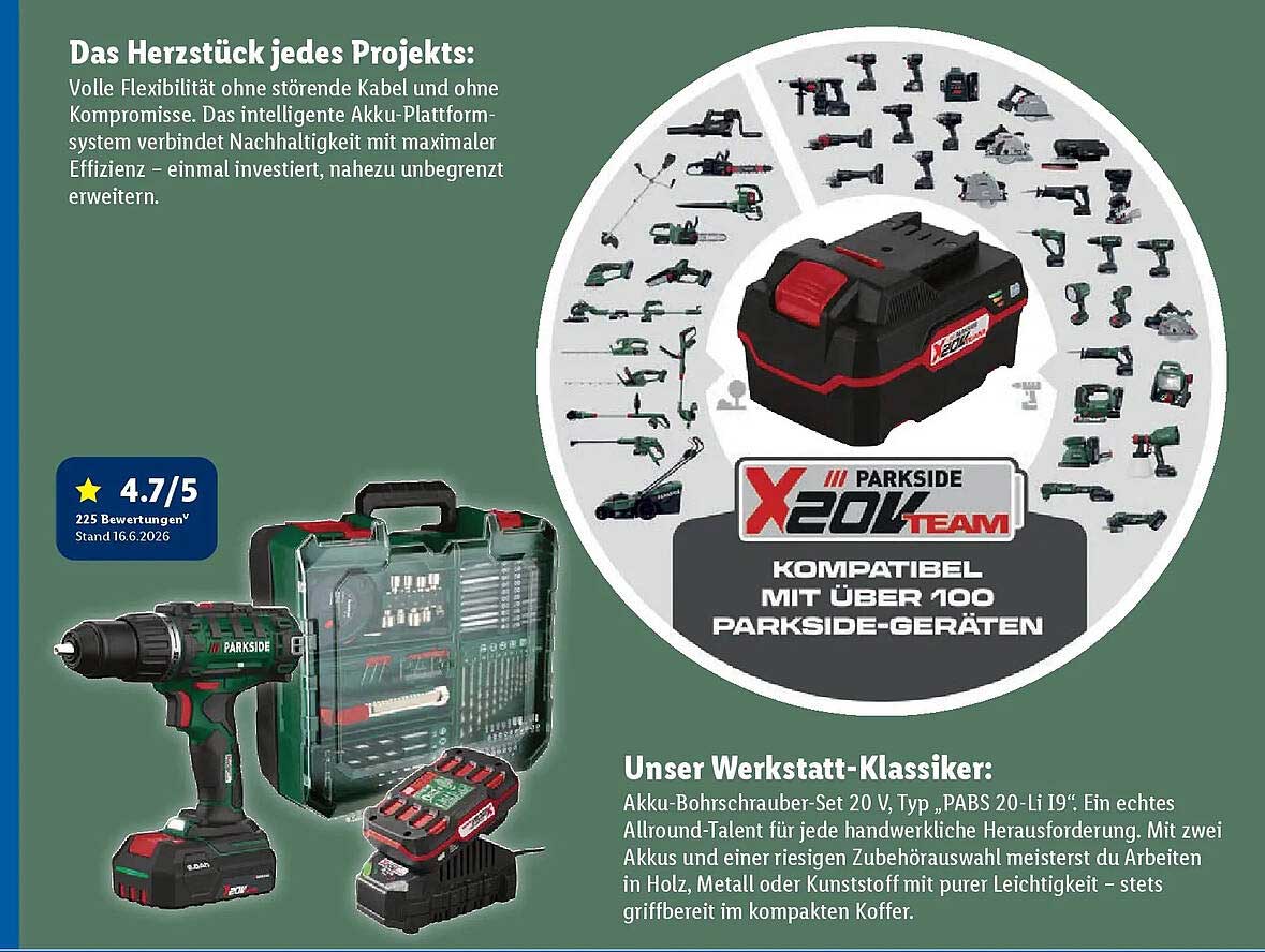 Unser Werkstatt-Klassiker: Akku-Bohrschrauber-Set 20 V, Typ „PABS 20-Li I9“