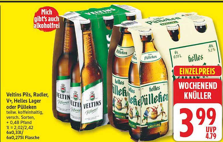 Veltins Pils, Radler, V+, Helles Lager oder Pülleken