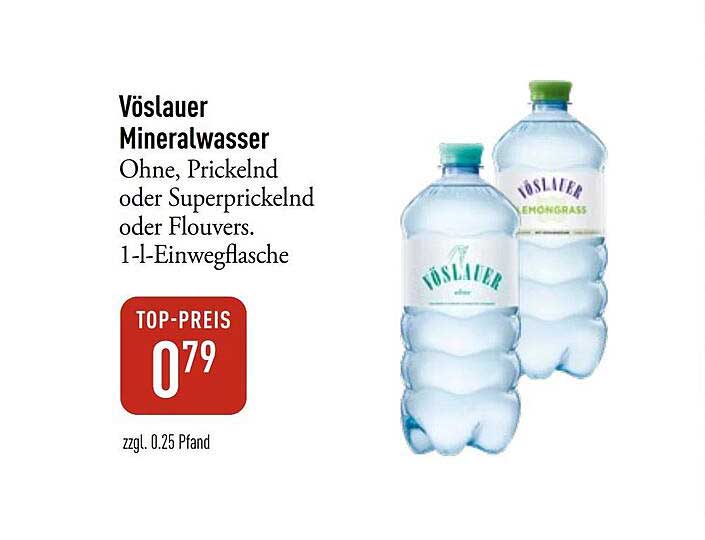 Vöslauer Mineralwasser Ohne, Prickelnd oder Superprickelnd oder Flouvers. 1-l-Einwegflasche