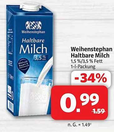 Weihenstephan Haltbare Milch 1,5 %/3,5 % Fett 1-L-Packung