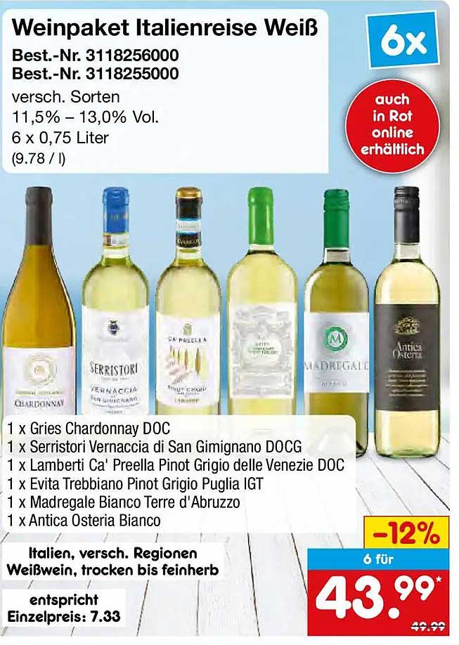 Weinpaket Italienreise Weiß