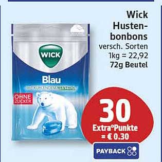Wick Hustenbonbons versch. Sorten 1kg = 22,92 72g Beutel