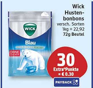 Wick Hustenbonbons versch. Sorten 1kg = 22,92 72g Beutel