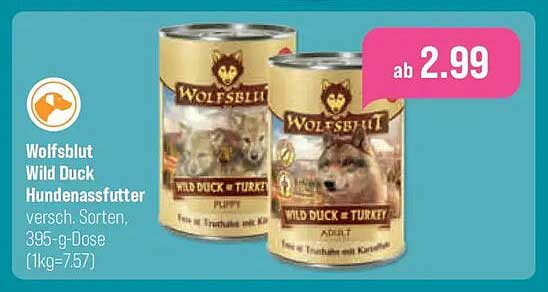Wolfsblut Wild Duck Hundenassfutter versch. Sorten, 395-g-Dose (1kg=7,57)