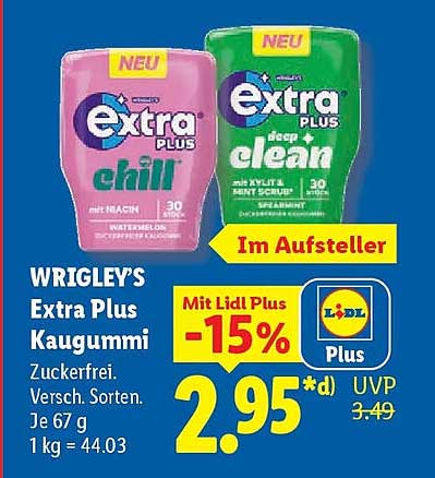 WRIGLEY'S Extra Plus Kaugummi zuckerfrei. Versch. Sorten. Je 67 g