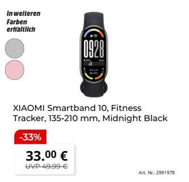 XIAOMI Smartband 10, Fitness Tracker, 135-210 mm, Midnight Black
