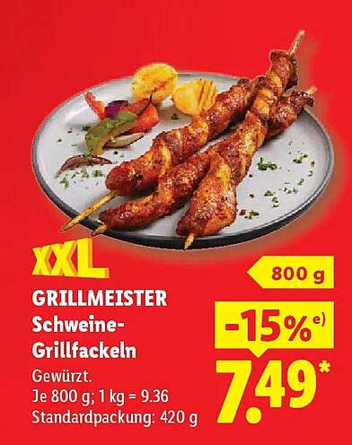 XXL GRILLMEISTER Schweine-Grillfackeln Gewürzt. Je 800 g; 1 kg = 9.36 Standardpackung: 420 g