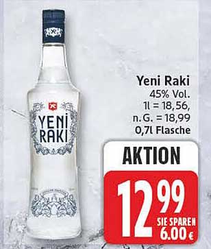 Yeni Raki 45% Vol. 1 l = 18,56 n. G. = 18,99 0,7l Flasche