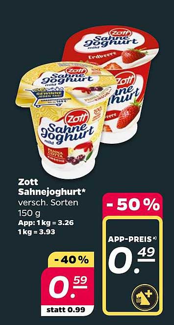Zott Sahnejoghurt* versch. Sorten 150 g
