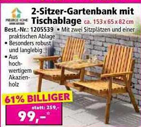 2-Sitzer-Gartenbank mit Tischablage