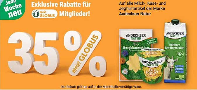 35 % Rabatt auf Andechser Natur Milch-, Käse- und Joghurtartikel für Mitglieder