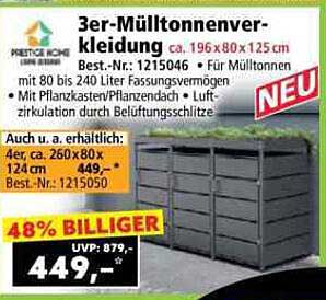 3er-Mülltonnenverkleidung ca. 196 x 80 x 125 cm