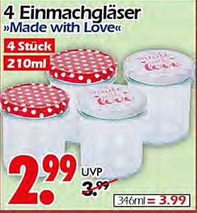 4 Einmachgläser 'Made with Love'