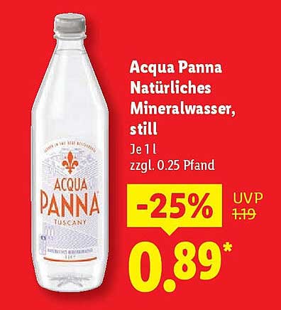 Acqua Panna Natürliches Mineralwasser, still 1L