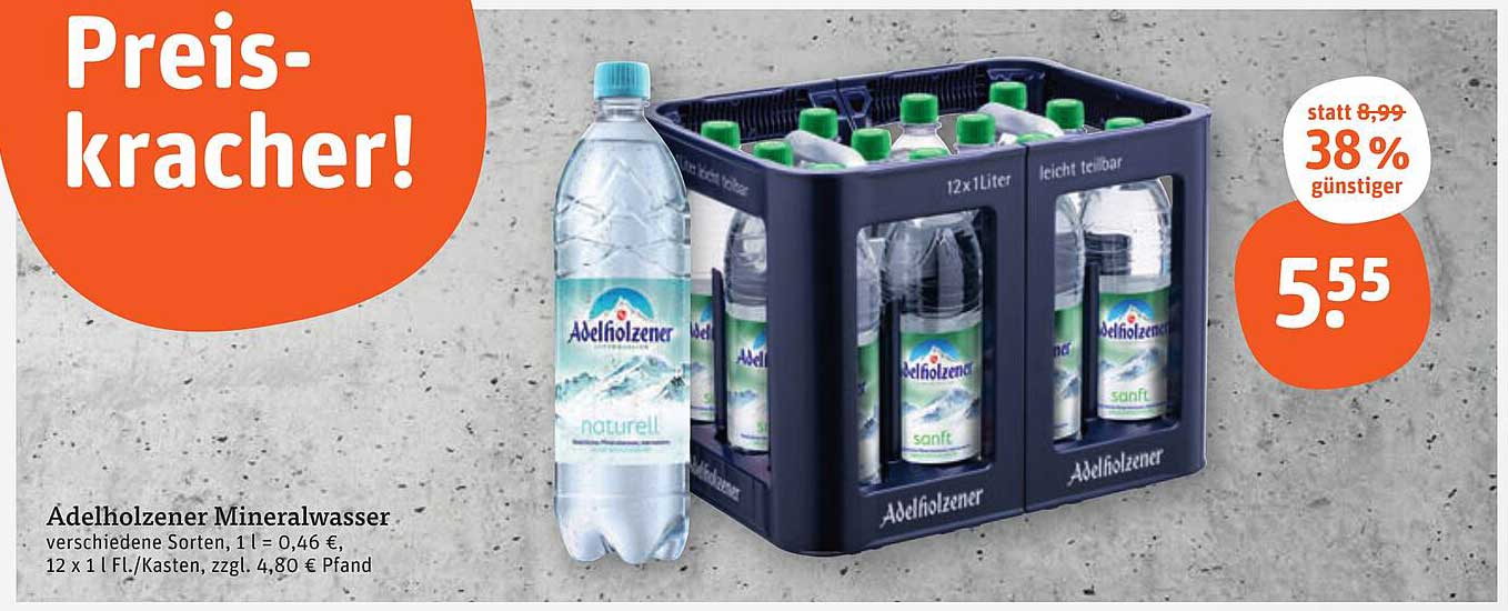 Adelholzener Mineralwasser 12 x 1L für nur 5,55 €