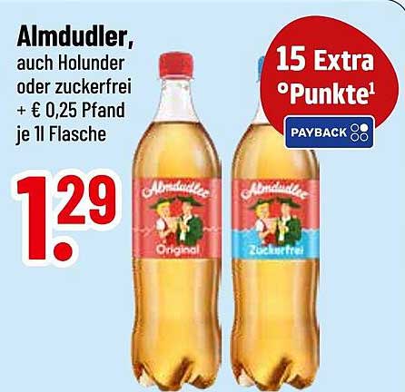 Almdudler, auch Holunder oder zuckerfrei + € 0,25 Pfand je 1l Flasche