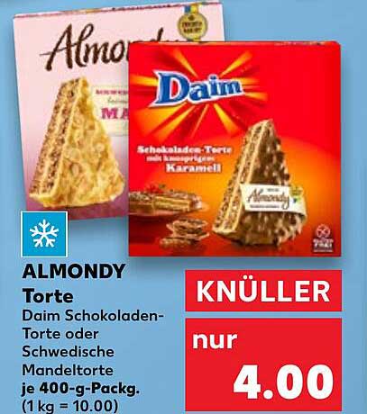 ALMONDY Torte: Daim Schokoladen-Torte oder Schwedische Mandeltorte je 400-g-Packung