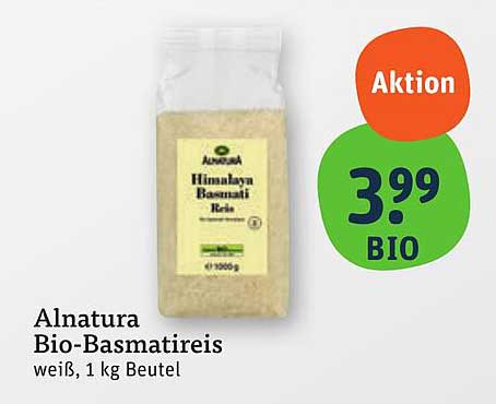 Alnatura Bio-Basmati-Reis, weiß, 1 kg Beutel
