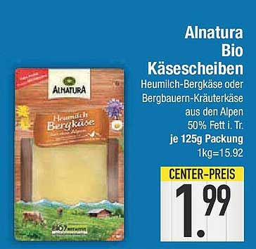Alnatura Bio Käsescheiben - Heumilch-Bergkäse oder Bergbauern-Kräuterkäse aus den Alpen