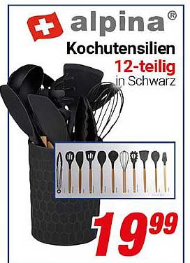 alpina Kochutensilien 12-teilig in Schwarz