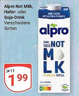 Alpro Not Milk, Hafer- oder Soja-Drink - Verschiedene Sorten