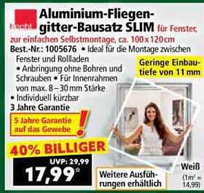 Aluminium-Fliegengitter-Bausatz SLIM für Fenster