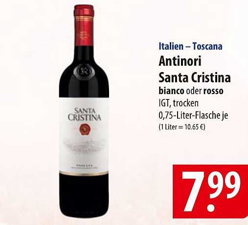 Antinori Santa Cristina bianco oder rosso IGT, trocken 0,75-Liter-Flasche