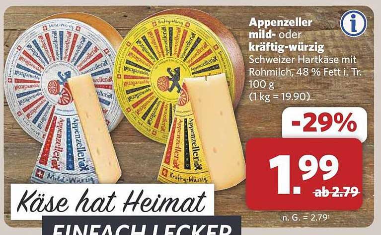 Appenzeller mild- oder kräftig-würzig Schweizer Hartkäse