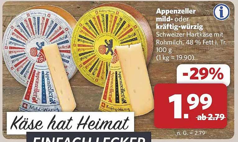 Appenzeller mild- oder kräftig-würzig - Schweizer Hartkäse mit Rohmilch