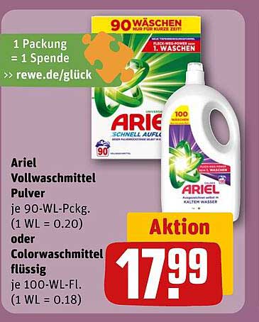 Ariel Vollwaschmittel Pulver oder Colorwaschmittel flüssig – Große Sparaktion!