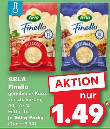 ARLA Finello geriebener Käse, verschiedene Sorten, 150 g Packung